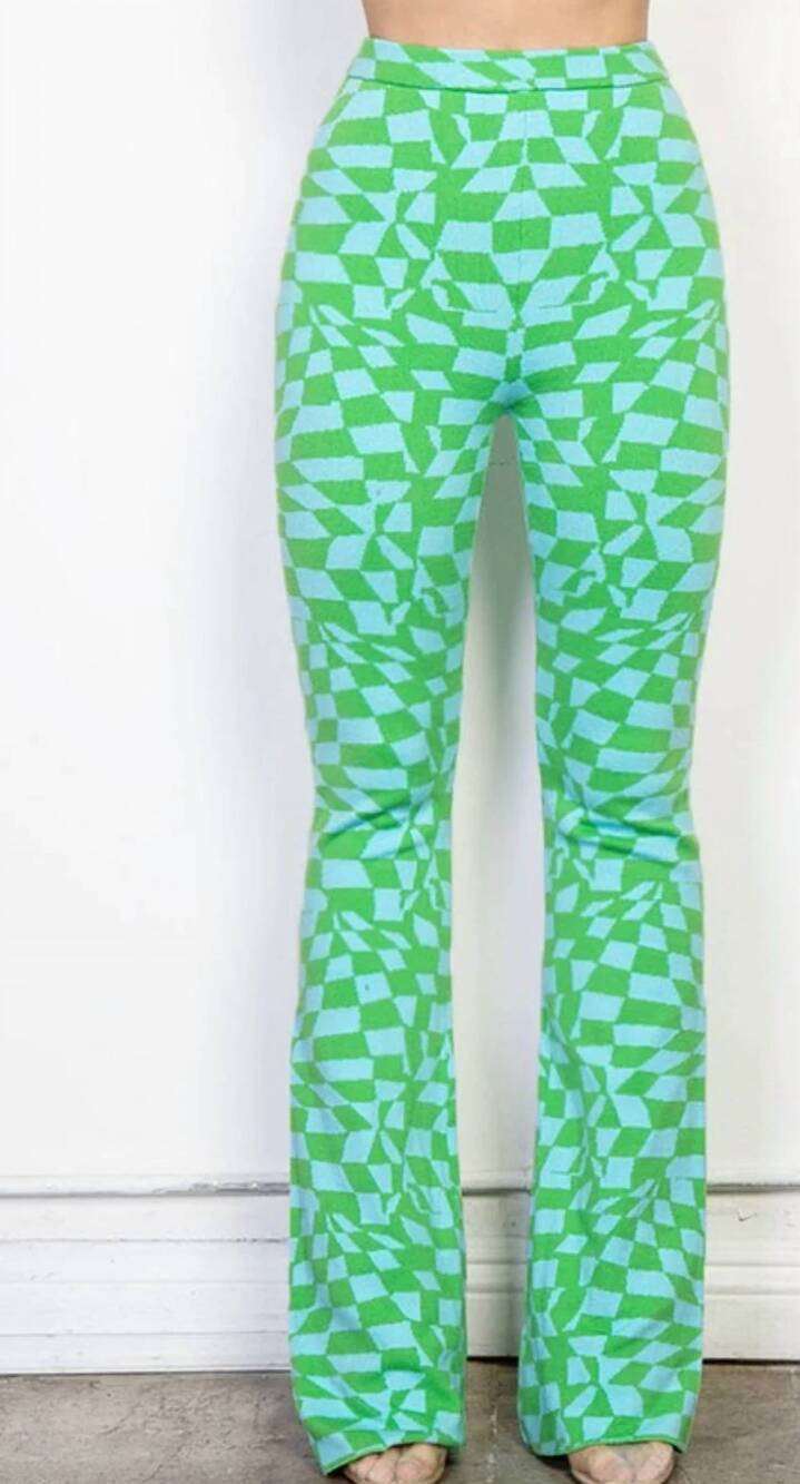 NEW REHAB cassie checker board patterned knit sweater pants in green